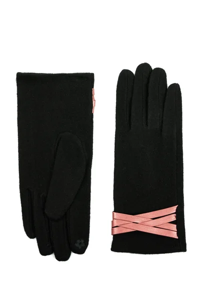 Černé elegantní dámské rukavice s detaily z ekokůže