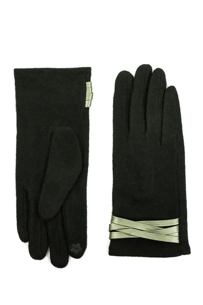 Černé elegantní dámské rukavice s detaily z ekokůže