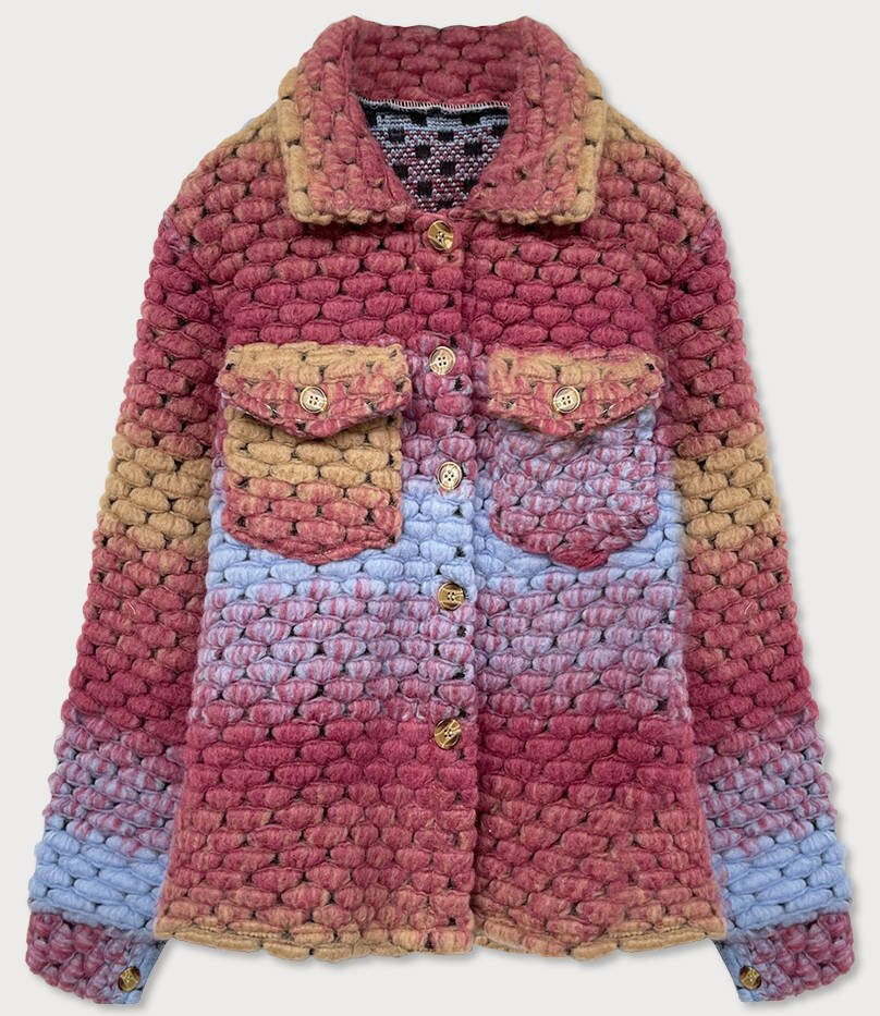 Tmavě růžová košilová bunda pro ženy s límcem HNR MADE IN ITALY, odcienie niebieskiego ONE SIZE i392_16940-50