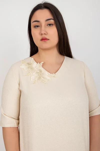 Elegantní béžová plus size halenka s krátkým rukávem Fashionhunters