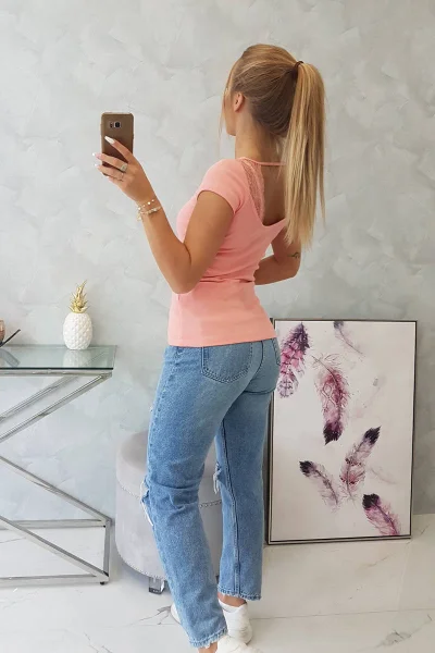 Dámská krajková halenka meruňková - K-Fashion