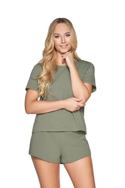 Útulný pyžamový set: khaki šortky a tričko - khaki