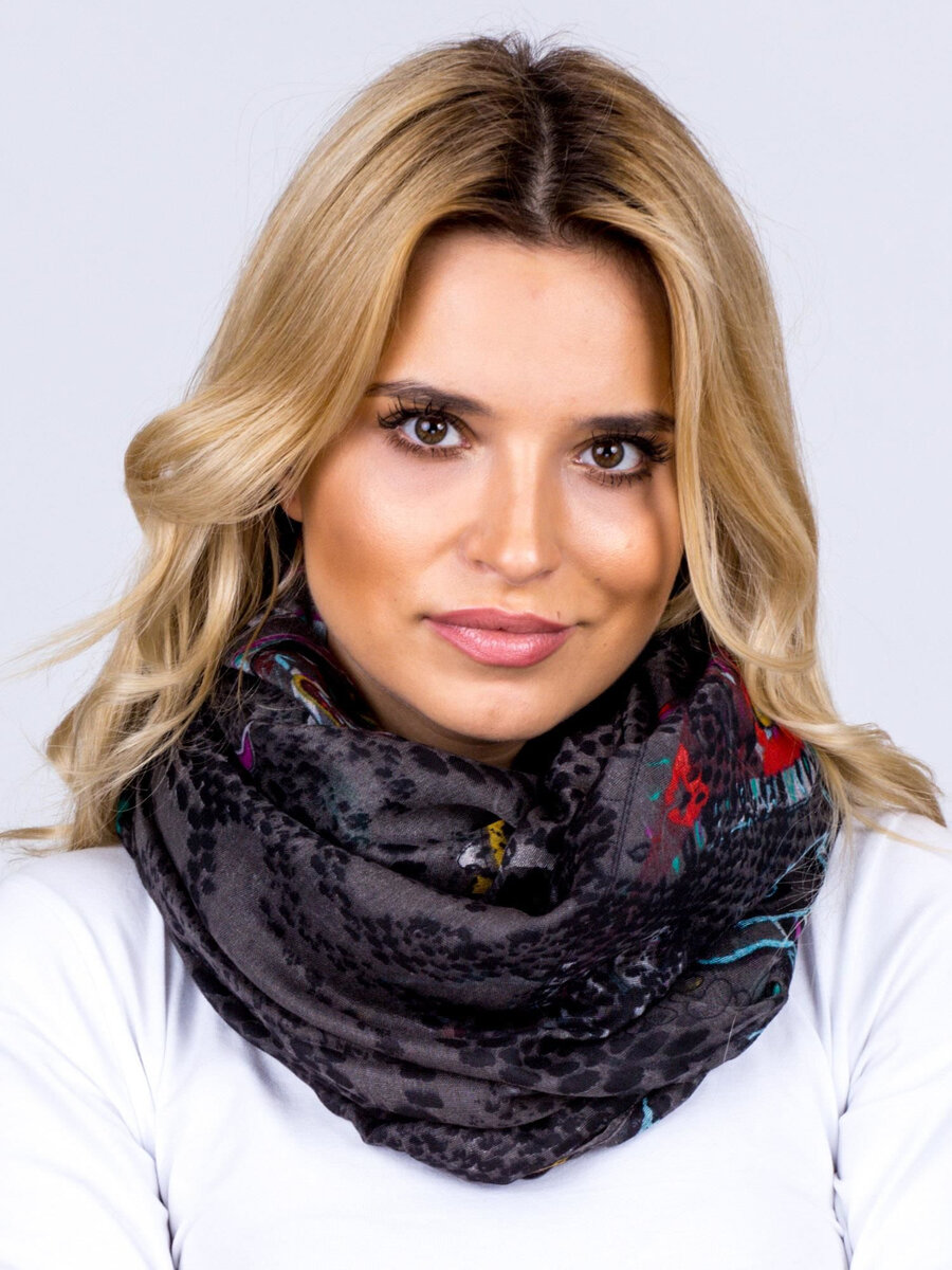 Vzdušný šátek s lidovým vzorem grafitové a černé barvy FPrice, jedna velikost i523_2016101186862