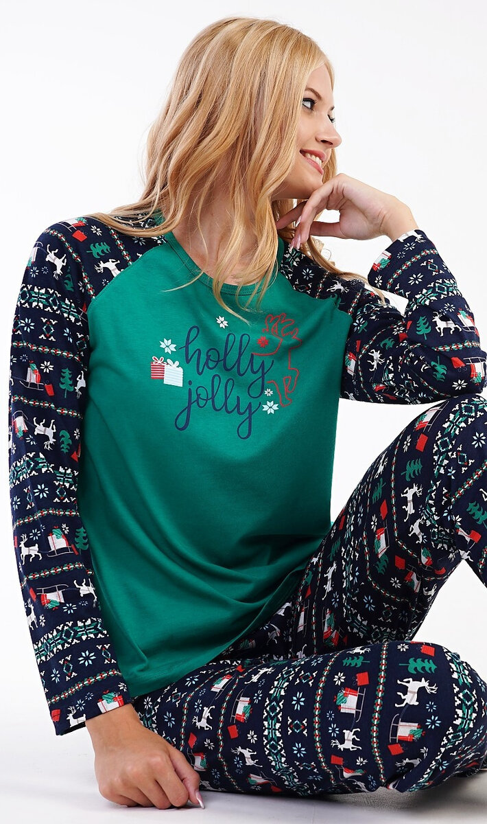 Vánoční Dámské Pyžamo Holly Jolly Vienetta Secret, tmavě zelená S i232_9398_55455957:tmavě zelená S