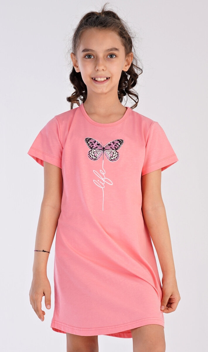 Dětská noční košile s krátkým rukávem Motýl, lososová 11 - 12 i232_9306_55455957:lososová 11 - 12