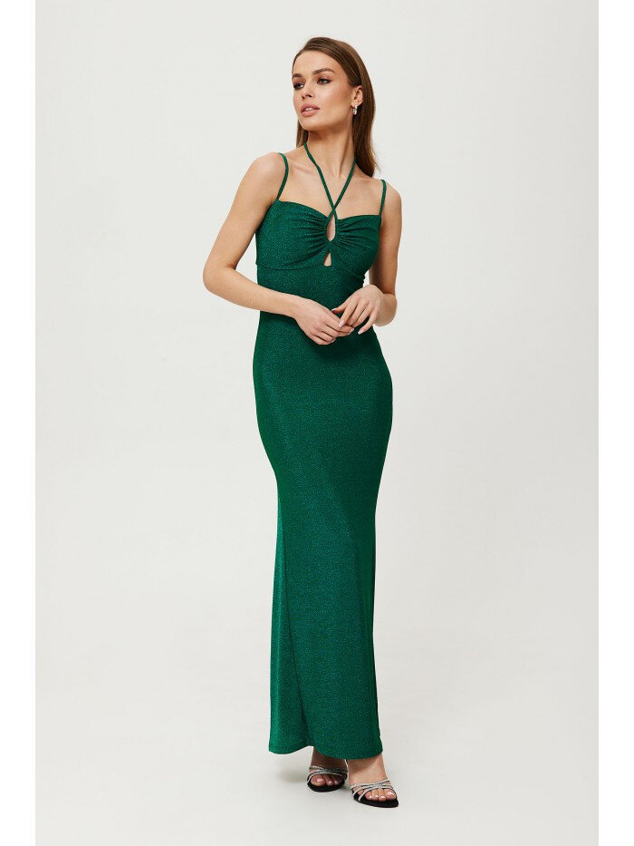 Zářivé smaragdové šaty s výstřihem za krk - Makover, EU S i529_1191343191159275632