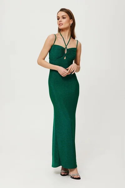 Zářivé smaragdové šaty s výstřihem za krk - Makover