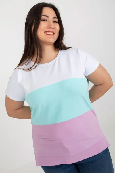 Bílá a mátová dámská halenka plus size s pruhy Fashionhunters