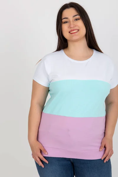 Bílá a mátová dámská halenka plus size s pruhy Fashionhunters