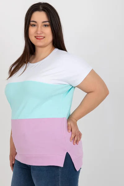 Bílá a mátová dámská halenka plus size s pruhy Fashionhunters