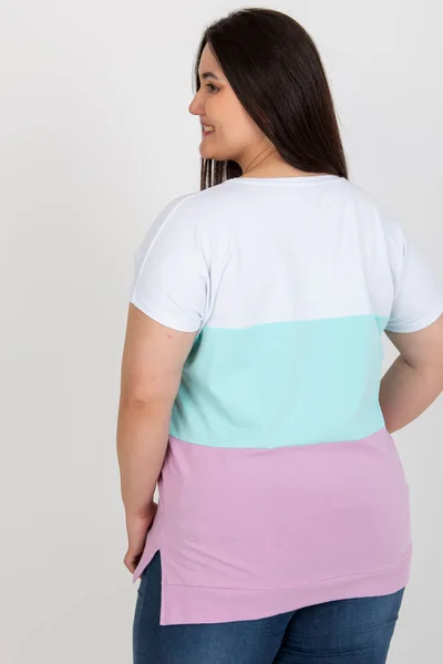 Bílá a mátová dámská halenka plus size s pruhy Fashionhunters