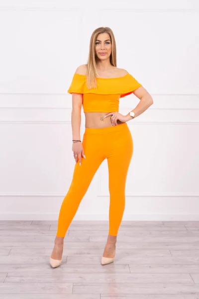 Neonová Oranžová Set s Volánky K-Fashion