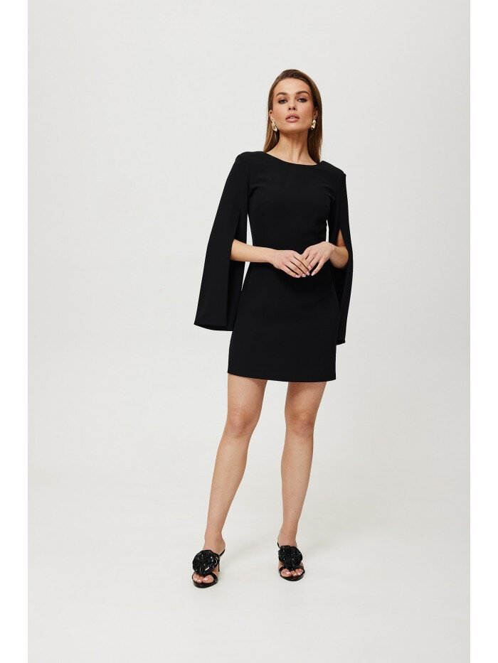 Černé Mini šaty s dělenými rukávy - Elegantní Výřez Makover, EU S i529_373217603960680302
