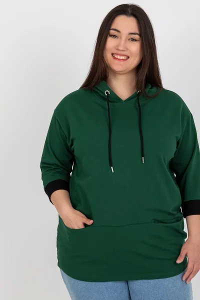 Dámská plus size mikina s kapucí tmavě zelená Fashionhunters