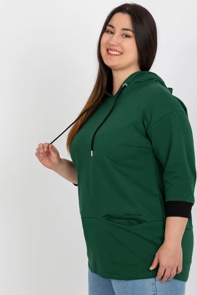 Dámská plus size mikina s kapucí tmavě zelená Fashionhunters