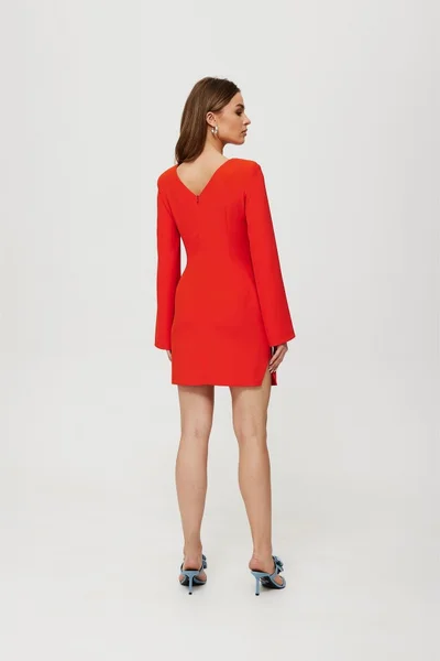 Červené Mini šaty s dělenými rukávy - Elegantní Výřez
