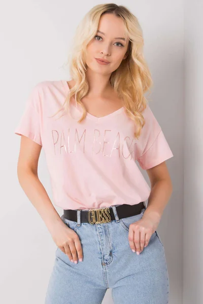 Dámské světle růžové tričko s výstřihem do V FPrice