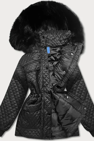 Černá dámská oversize bunda na zimu s kožešinou Ann Gissy