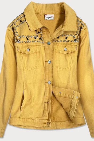 Žlutá dámská džínová bunda s ozdobnými kamínky a třásněmi HT3 ZAC&ZOE