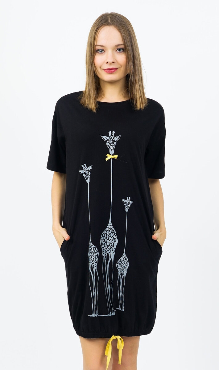 Dámské domácí šaty s krátkým rukávem Žirafy Vienetta, černá S i232_8191_55455957:černá S
