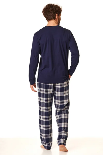 Mužské flanelové pyžamo s úpletem a kapsami Key tmavě modré