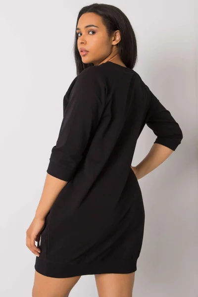 Dámské černé plus size šaty s kapsami FPrice