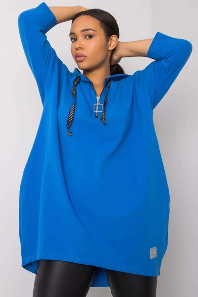 Tmavě modrá dámská mikina plus size s kapucí FPrice