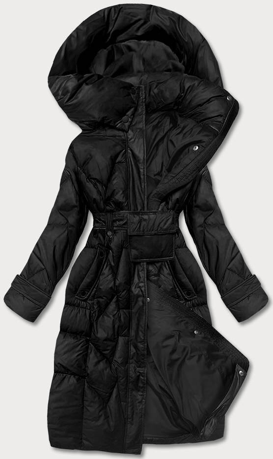 Černá péřová bunda s kapucí a stojáčkem od Ann Gissy, odcienie czerni S (36) i392_20779-46