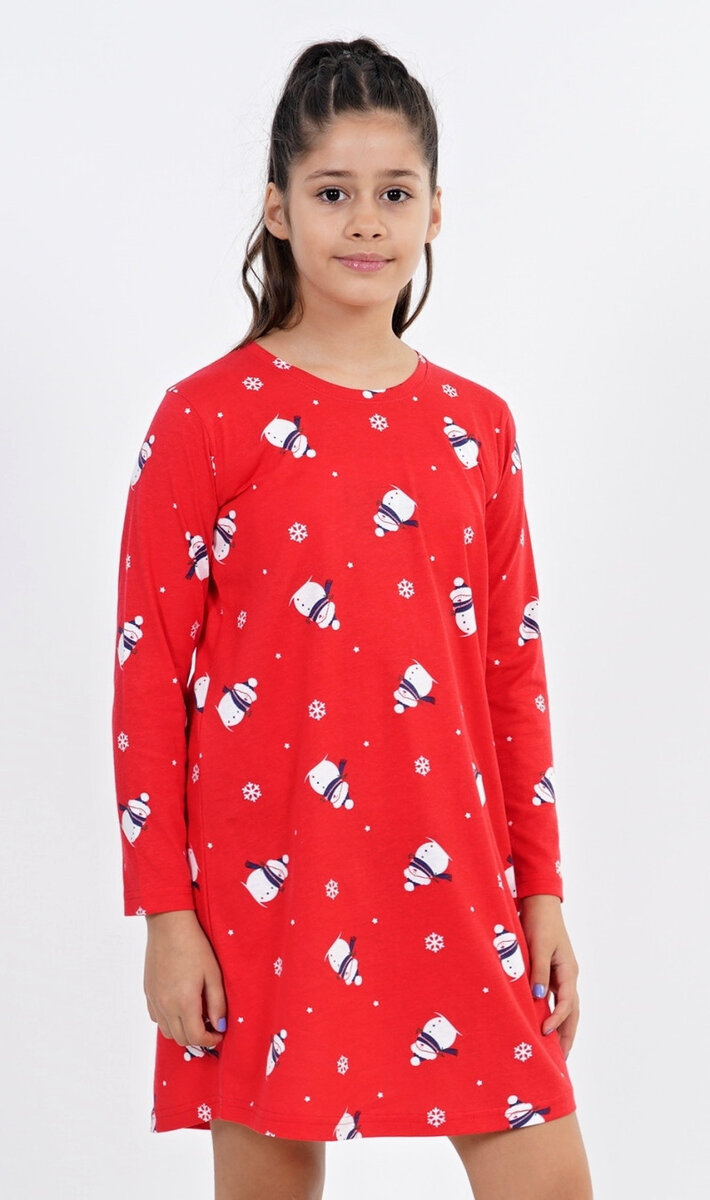 Dětská noční košile s dlouhým rukávem Sněhuláci Vienetta Secret, červená 13 - 14 i232_9107_55455957:červená 13 - 14