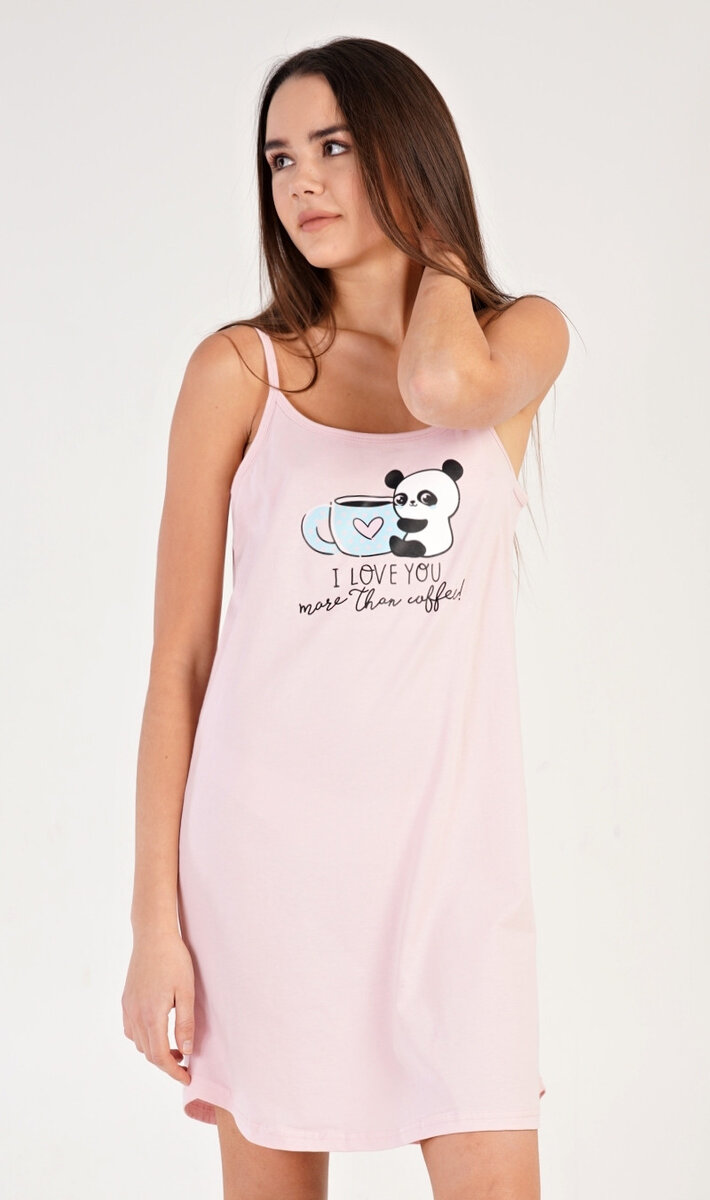 Kávová pohoda - Dámská noční košilka s pandou, světle lososová XL i232_9322_55455957:světle lososová XL