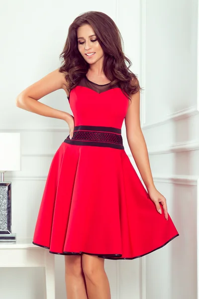 RICA - Červené dámské šaty s tylovými vsadkami 1 model 23984