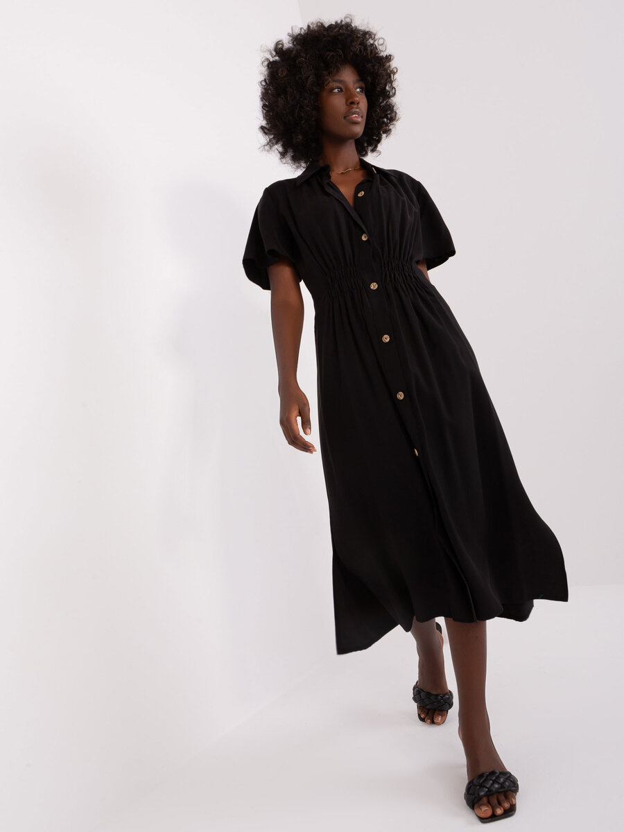 Černé midi šaty ZULUNA - Elegantní ležérní model CHA-SK-0607, S/M i523_2016103430802