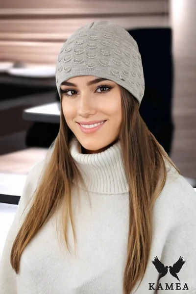 Kamea Glamour beanie s třpytem - tmavě béžová čepice