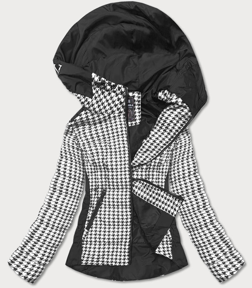 Černo-bílá dámská vzorovaná bunda 4326 SPEED.A, odcienie bieli XXL (44) i392_19376-48