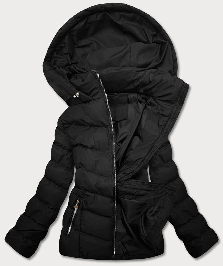 Černá péřová dámská bunda na zimu s kapucí od J.STYLE, odcienie czerni S (36) i392_20807-46