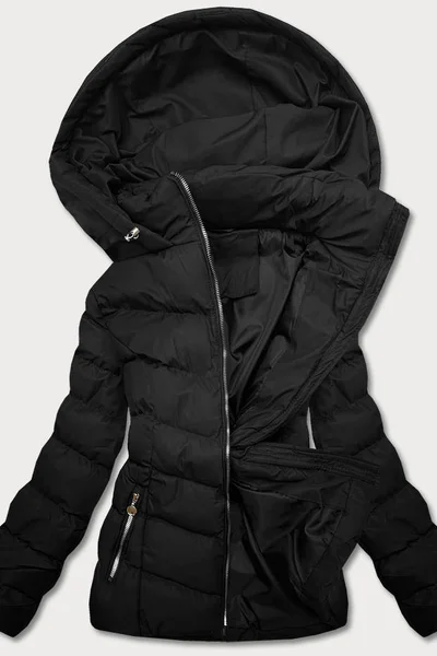 Černá péřová dámská bunda na zimu s kapucí od J.STYLE
