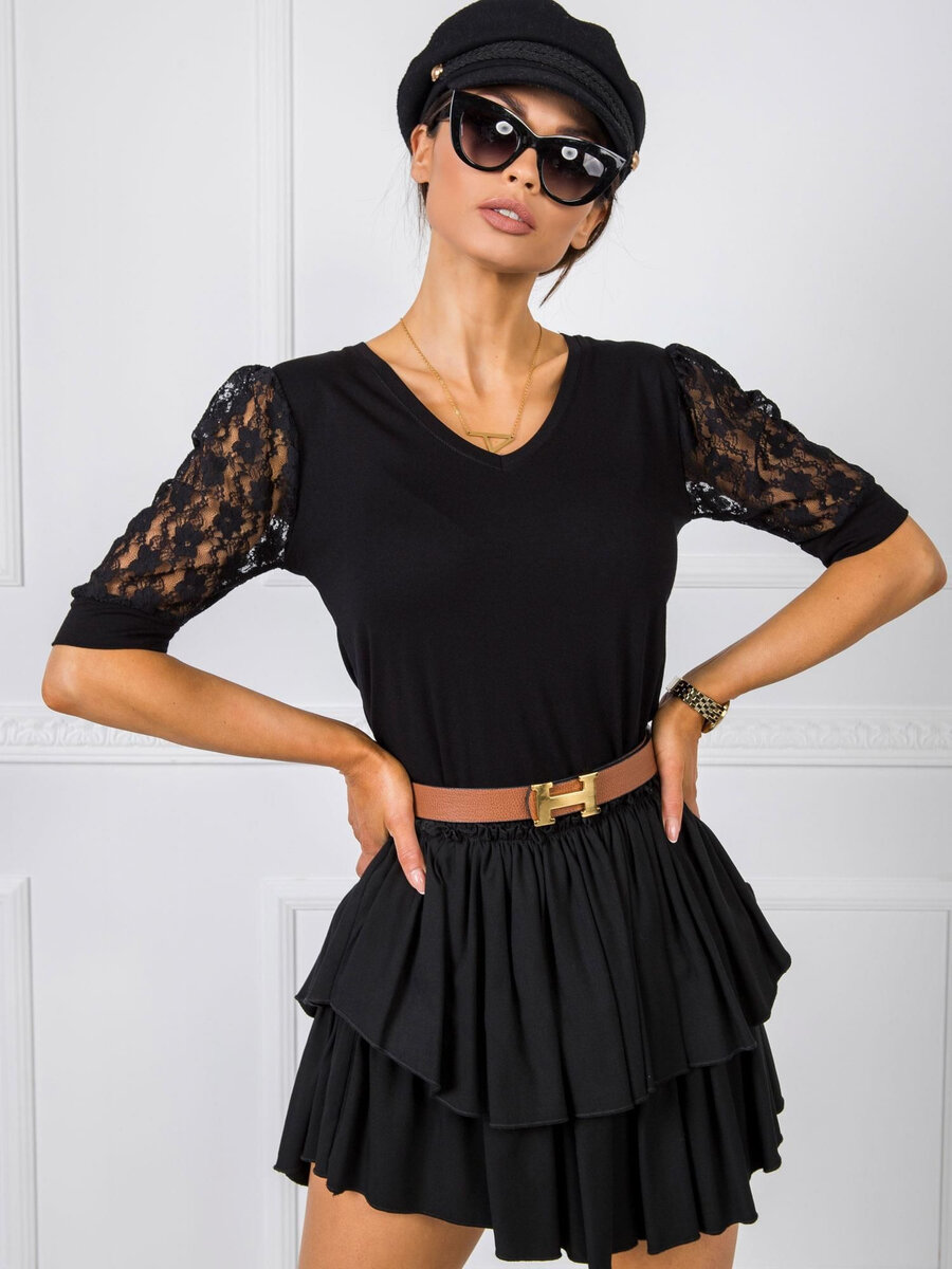 Černá bavlněná dámská halenka RUE PARIS s viskózou a elastanem pro dámy, M i523_2016102585114