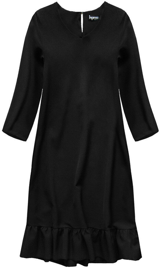 Dámské černé šaty s volánem 32C58B INPRESS, odcienie czerni S (36) i392_11073-46