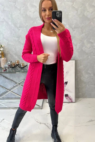 Dámský neon růžový cardigan K-Fashion s kostkovanou vazbou