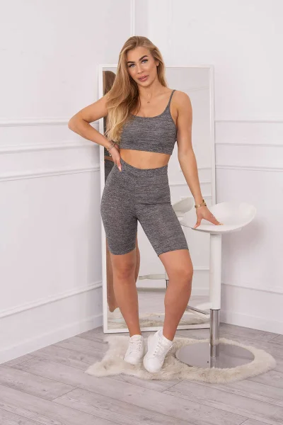 Černý dámský sportovní set top + legíny K-Fashion