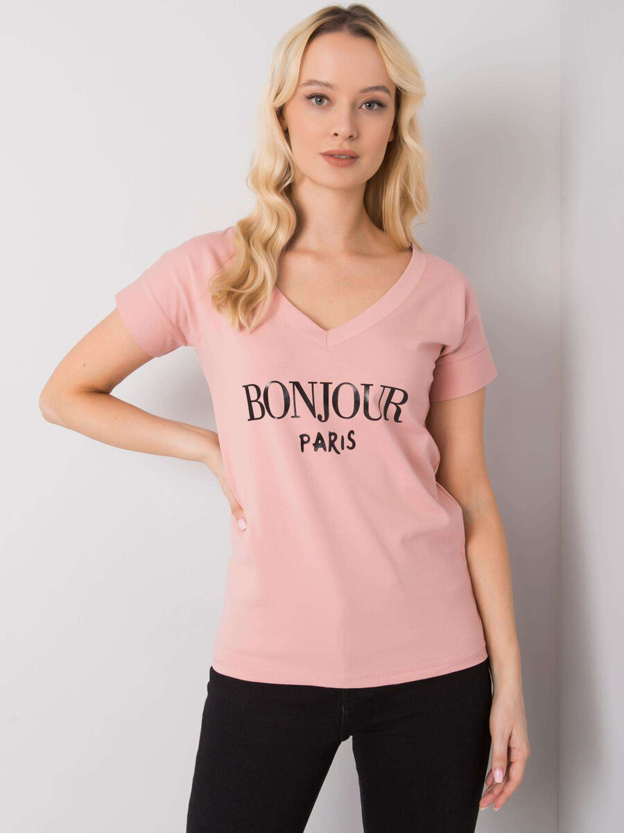 Světle růžové dámské tričko s potiskem FPrice, jedna velikost i523_2016102969839