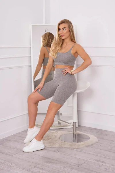 Dámský sportovní set top + legíny šedý K-Fashion