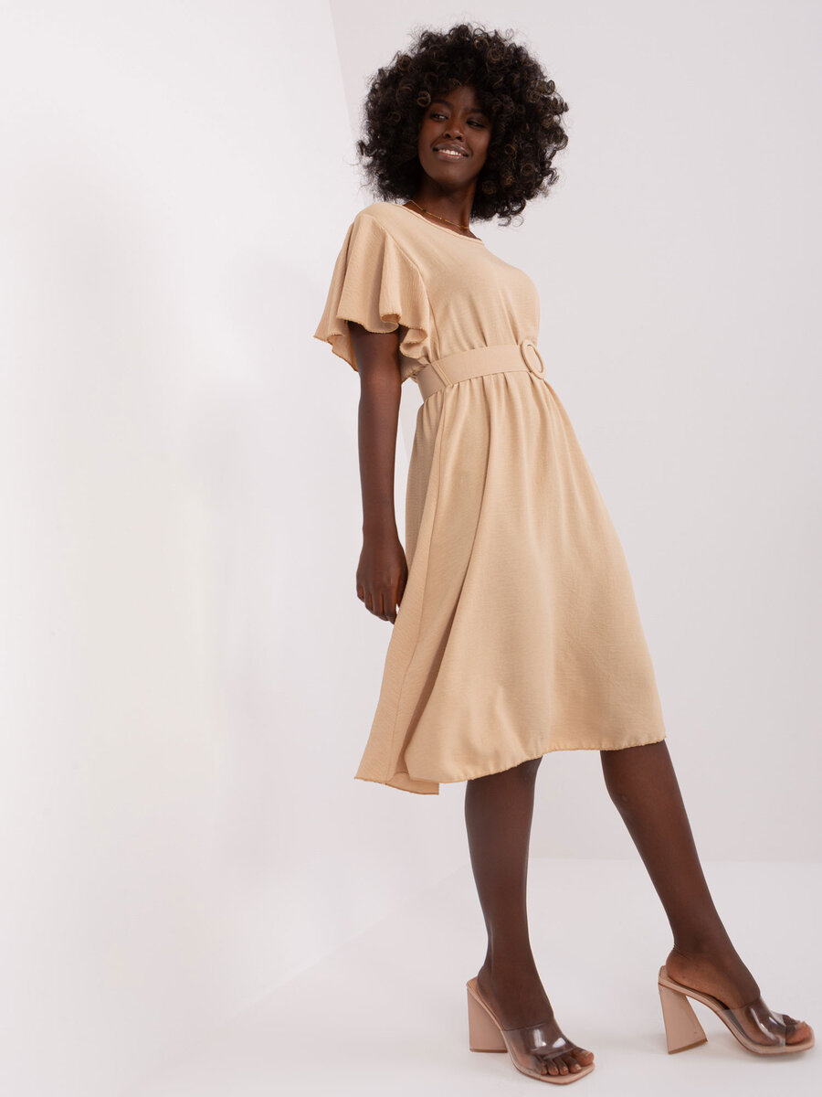 Beige ležérní šaty s kulatým výstřihem DHJ-SK-5648, jedna velikost i523_2016103420278