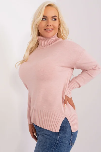 Dámský světle růžový ležérní plus size svetr FPrice