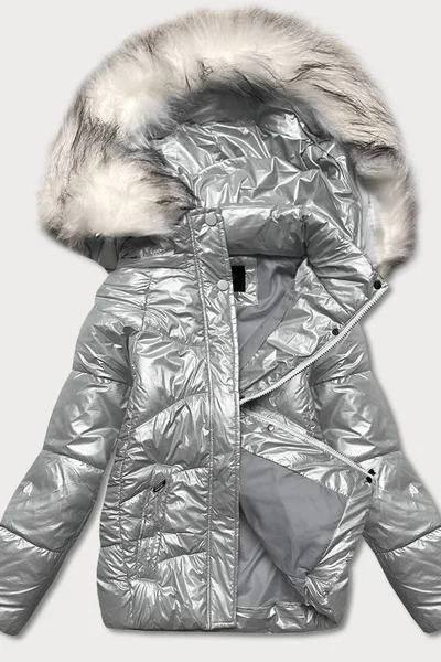 Šedá bunda na zimu s odepínatelnou kapucí J.STYLE