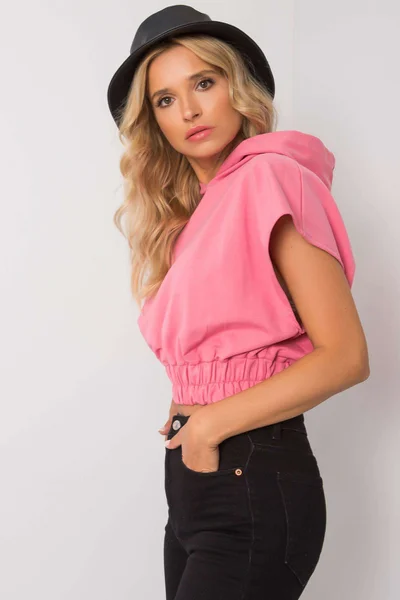 Dámská růžová crop mikina s kapucí Fashionhunters