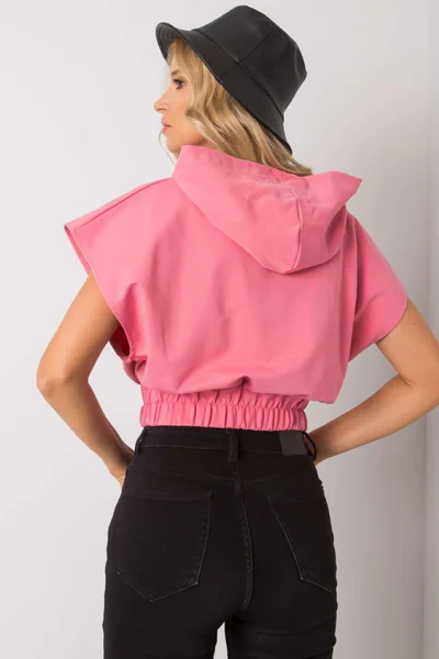 Dámská růžová crop mikina s kapucí Fashionhunters