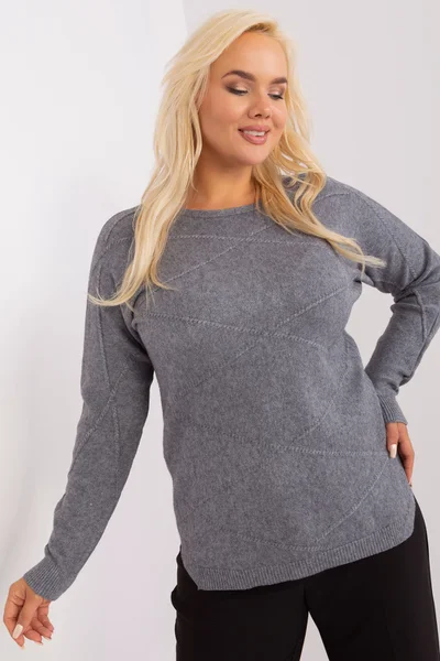 FPrice Dámský plus size vzorovaný svetr - tmavě šedý