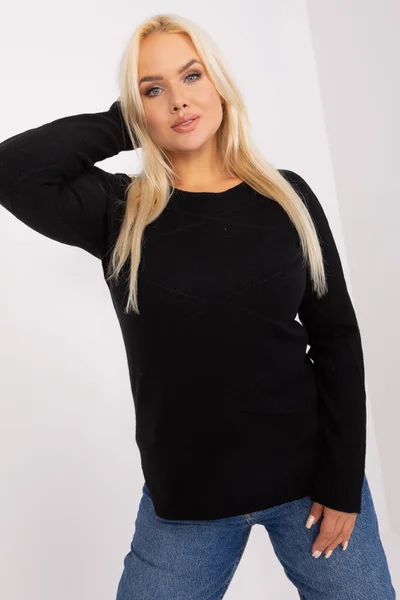 Dámský asymetrický černý plus size svetr s viskózou - FPrice