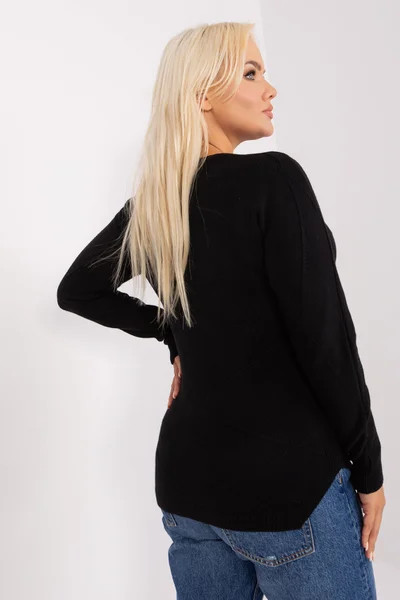 Dámský asymetrický černý plus size svetr s viskózou - FPrice